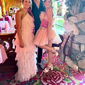 Tulle light pink halter maxi dress